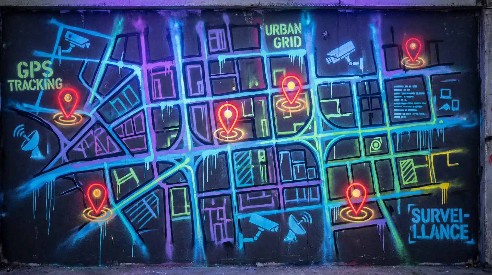 免费举牌网站 狗仔追踪地图 - 城市涂鸦风格